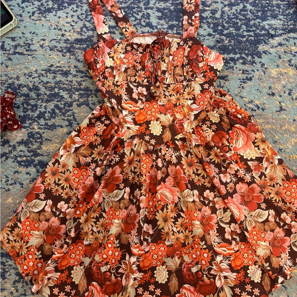 Floral Mini Dress in Brown and Orange